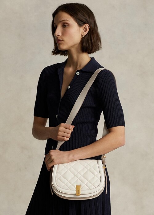 Ivory Women’s Ralph Lauren Polo ID Quilted Leather Saddle Bags Ivory Women’s Ralph Lauren Polo ID Quilted Leather Saddle Bags