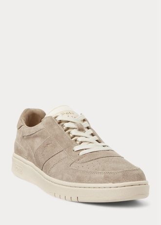 Khaki Men’s Ralph Lauren Court Suede Low-Top Sneakers