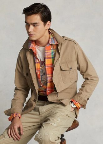 Khaki Men’s Ralph Lauren Dobby Utility Overshirt Jackets