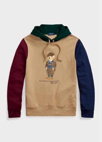 Khaki Men’s Ralph Lauren Polo Bear Colour-blocked Fleece  Hoodie