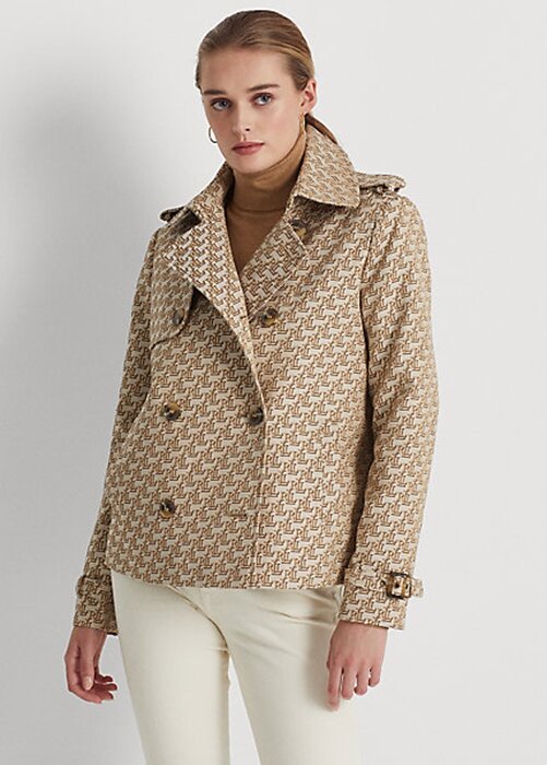 Khaki Women’s Ralph Lauren Double-Breasted Monogram Jacquard Coats Khaki Women’s Ralph Lauren Double-Breasted Monogram Jacquard Coats