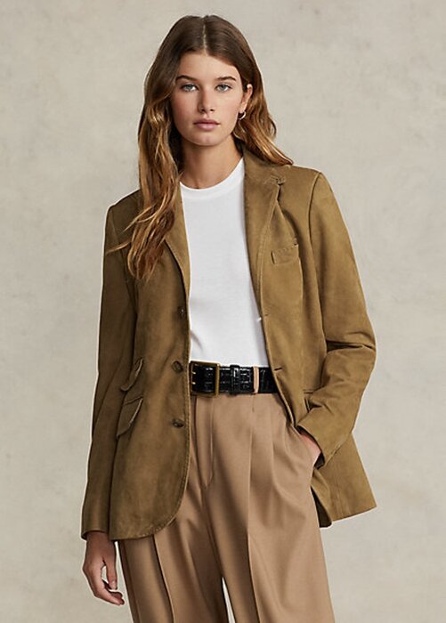 Khaki Women’s Ralph Lauren Lambskin Suede Hacking Blazers Khaki Women’s Ralph Lauren Lambskin Suede Hacking Blazers
