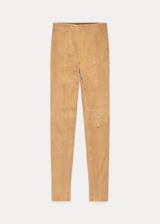 Khaki Women’s Ralph Lauren Lambskin Suede Leggings
