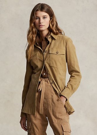 Khaki Women’s Ralph Lauren Lambskin Suede Surplus Shirts