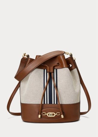 Lauren Tan/ Navy Stripe Women’s Ralph Lauren Canvas Large Andie Handbag