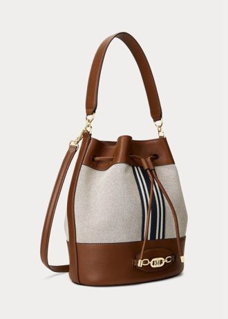 Lauren Tan/ Navy Stripe Women’s Ralph Lauren Canvas Large Andie Handbag