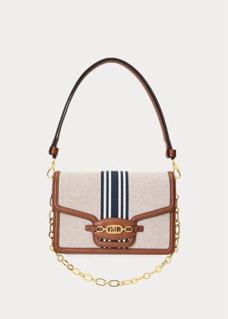 Lauren Tan /Navy Women’s Ralph Lauren Striped Canvas Medium Handbag