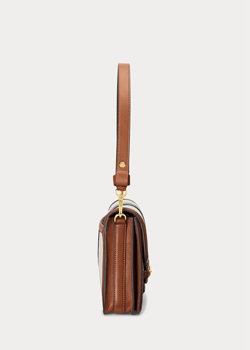 Lauren Tan /Navy Women’s Ralph Lauren Striped Canvas Medium Handbag Lauren Tan /Navy Women’s Ralph Lauren Striped Canvas Medium Handbag