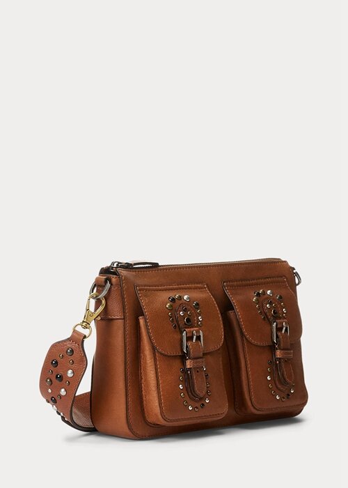 Lauren Tan Women’s Ralph Lauren Studded Leather Medium Noa Crossbody Bags Lauren Tan Women’s Ralph Lauren Studded Leather Medium Noa Crossbody Bags