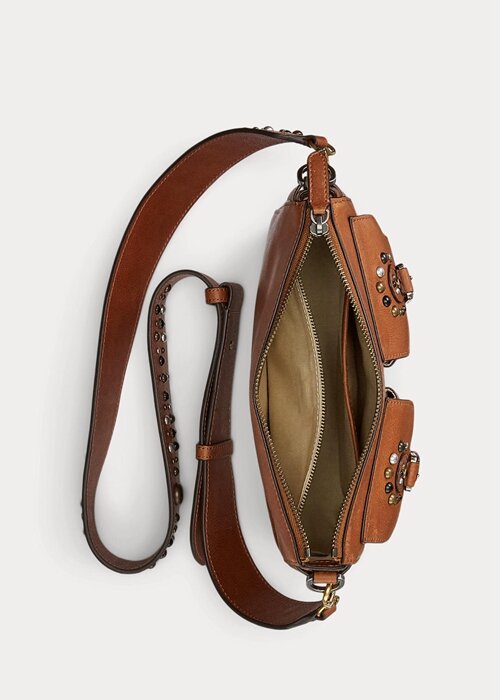 Lauren Tan Women’s Ralph Lauren Studded Leather Medium Noa Crossbody Bags Lauren Tan Women’s Ralph Lauren Studded Leather Medium Noa Crossbody Bags