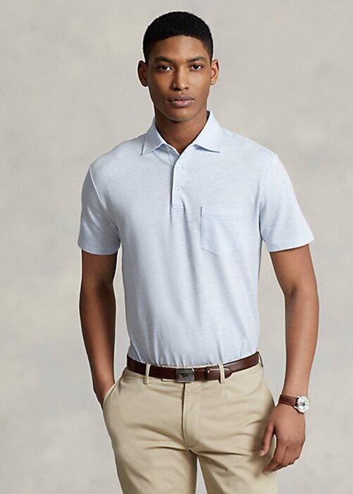 Light Blue Men’s Ralph Lauren Custom Slim Fit Cotton-Linen Polo Shirts Light Blue Men’s Ralph Lauren Custom Slim Fit Cotton-Linen Polo Shirts