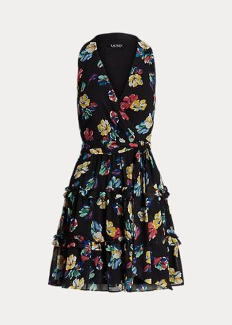 Multicolor Women’s Ralph Lauren Floral Crinkle Georgette Surplice Dress
