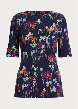 Multicolor Women’s Ralph Lauren Floral Stretch Cotton Boatneck  T Shirts
