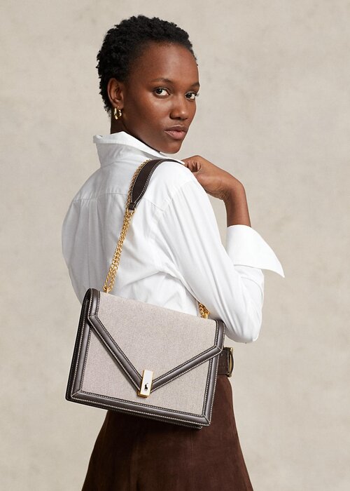 Natural/Tobacco Women’s Ralph Lauren Polo ID Canvas Envelope Chain Crossbody Bags Natural/Tobacco Women’s Ralph Lauren Polo ID Canvas Envelope Chain Crossbody Bags