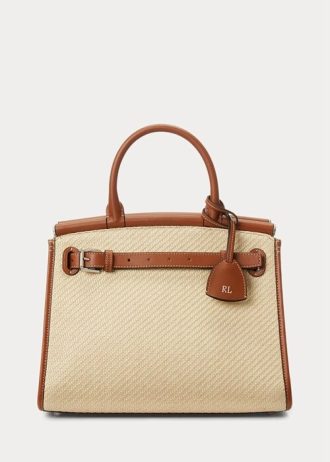 Natural Women’s Ralph Lauren Raffia & Calfskin Medium RL50 Handbag