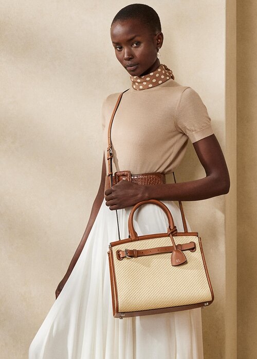Natural Women’s Ralph Lauren Raffia & Calfskin Medium RL50 Handbag Natural Women’s Ralph Lauren Raffia & Calfskin Medium RL50 Handbag