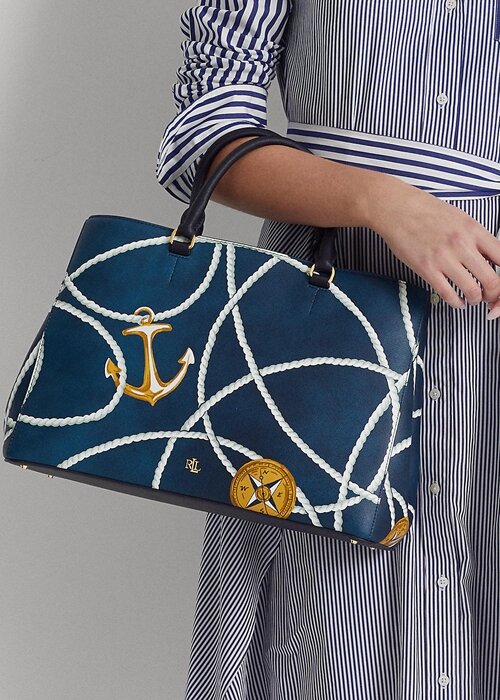 Nautical Rope Print Women’s Ralph Lauren Crosshatch Leather Large Hanna Satchel Bags Nautical Rope Print Women’s Ralph Lauren Crosshatch Leather Large Hanna Satchel Bags