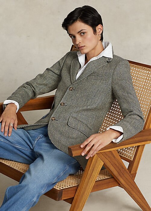 Navy / Cream Women’s Ralph Lauren Linen-Blend Herringbone Hacking Blazers Navy / Cream Women’s Ralph Lauren Linen-Blend Herringbone Hacking Blazers