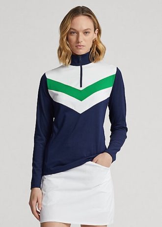 Navy / Green Women’s Ralph Lauren Chevron-Stripe Quarter-Zip Sweatshirts