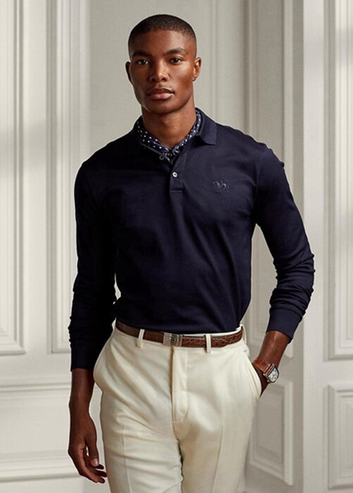 Navy Men’s Ralph Lauren Custom Slim Fit Pique Polo Shirts Navy Men’s Ralph Lauren Custom Slim Fit Pique Polo Shirts