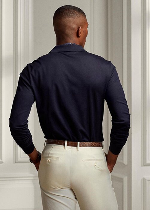 Navy Men’s Ralph Lauren Custom Slim Fit Pique Polo Shirts Navy Men’s Ralph Lauren Custom Slim Fit Pique Polo Shirts