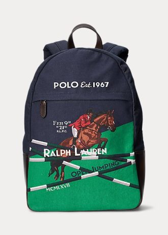 Navy Men’s Ralph Lauren Equestrian-Print Canvas Backpacks