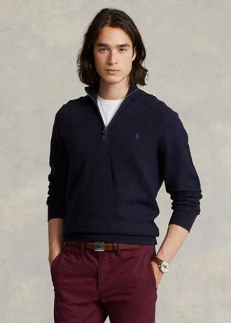 Navy Men’s Ralph Lauren Mesh-knit Cotton Quarter-zip Jumper  Sweaters