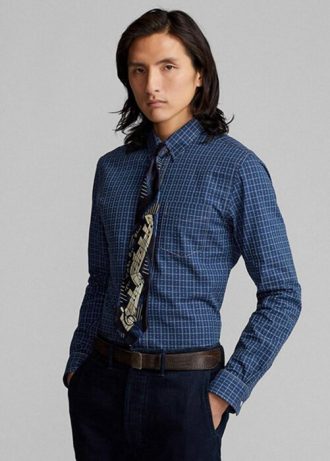 Navy Men’s Ralph Lauren Slim Fit Checked Dobby Formal Shirts