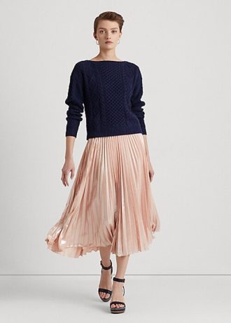 Navy Women’s Ralph Lauren Aran-Knit Cotton Boatneck Sweaters