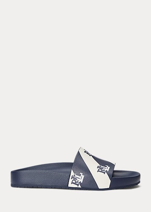 Navy Women’s Ralph Lauren Audrina Logo Faux-Leather Slippers Navy Women’s Ralph Lauren Audrina Logo Faux-Leather Slippers