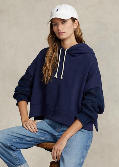 Navy Women’s Ralph Lauren Boxy Fit Hybrid Jumper-sleeve Hoodie Navy Women’s Ralph Lauren Boxy Fit Hybrid Jumper-sleeve Hoodie