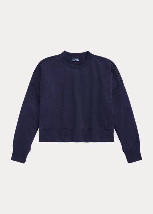 Navy Women’s Ralph Lauren Boxy Suede-Patch French Terry Sweatshirts Navy Women’s Ralph Lauren Boxy Suede-Patch French Terry Sweatshirts