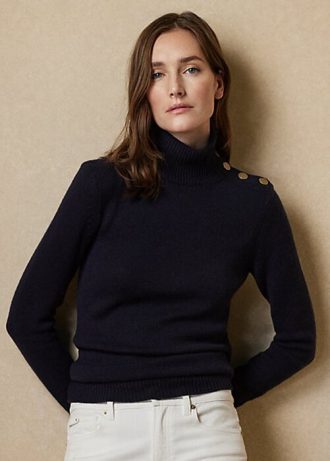 Navy Women’s Ralph Lauren Buttoned Cashmere Turtleneck Sweaters Navy Women’s Ralph Lauren Buttoned Cashmere Turtleneck Sweaters