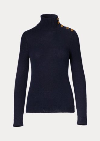 Navy Women’s Ralph Lauren Buttoned Cashmere Turtleneck Sweaters Navy Women’s Ralph Lauren Buttoned Cashmere Turtleneck Sweaters
