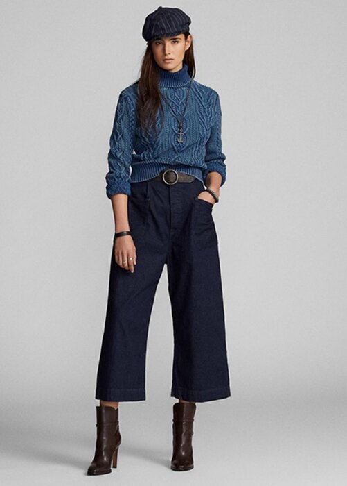 Navy Women’s Ralph Lauren Cotton-linen Denim Wide-legs Pants Navy Women’s Ralph Lauren Cotton-linen Denim Wide-legs Pants
