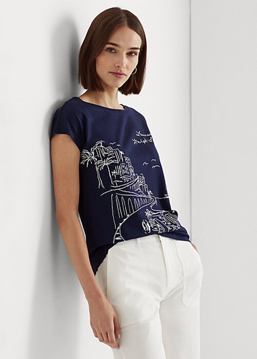 Navy Women’s Ralph Lauren Graphic Jersey T Shirts Navy Women’s Ralph Lauren Graphic Jersey T Shirts