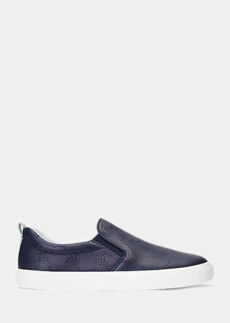 Navy Women’s Ralph Lauren Haddley Logo Leather Slip-On Sneakers