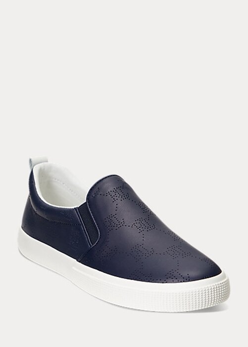 Navy Women’s Ralph Lauren Haddley Logo Leather Slip-On Sneakers Navy Women’s Ralph Lauren Haddley Logo Leather Slip-On Sneakers