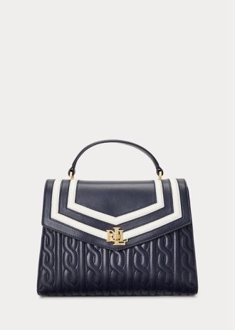 Navy Women’s Ralph Lauren Nappa Leather Medium Farrah Satchel Bags