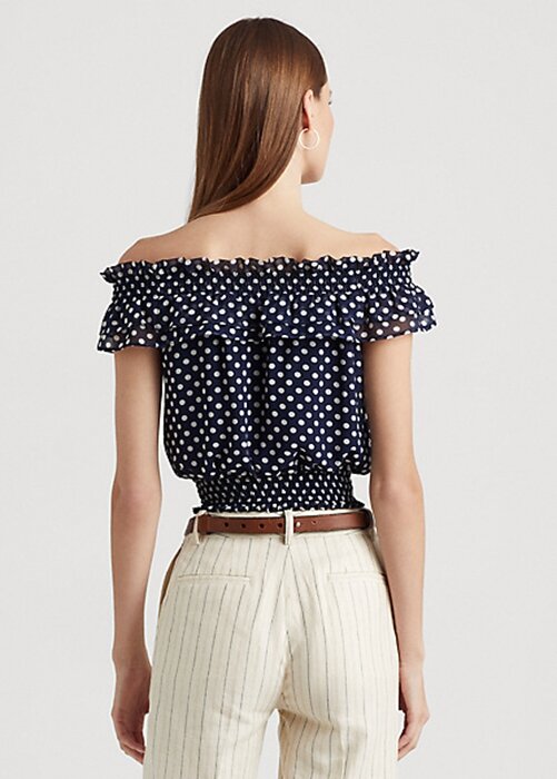 Navy Women’s Ralph Lauren Polka-dot Off-the-shoulder Blouse Shirts Navy Women’s Ralph Lauren Polka-dot Off-the-shoulder Blouse Shirts