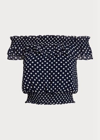 Navy Women’s Ralph Lauren Polka-dot Off-the-shoulder Blouse  Tops