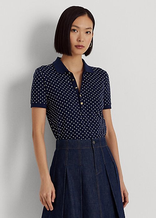 Navy Women’s Ralph Lauren Polka-Dot Piqué Polo Shirts Navy Women’s Ralph Lauren Polka-Dot Piqué Polo Shirts