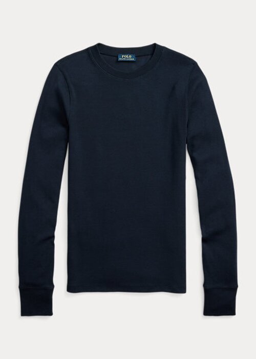 Navy Women’s Ralph Lauren Ribbed Suede-Trim Long-Sleeve T Shirts Navy Women’s Ralph Lauren Ribbed Suede-Trim Long-Sleeve T Shirts