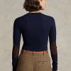 Navy Women’s Ralph Lauren Ribbed Suede-Trim Long-Sleeve T Shirts Navy Women’s Ralph Lauren Ribbed Suede-Trim Long-Sleeve T Shirts