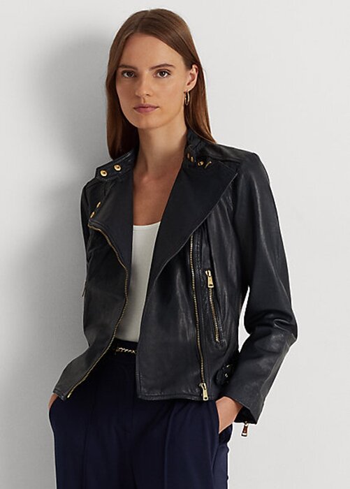 Navy Women’s Ralph Lauren Tumbled Leather Moto Jackets Navy Women’s Ralph Lauren Tumbled Leather Moto Jackets