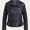 Navy Women’s Ralph Lauren Tumbled Leather Moto Jackets Navy Women’s Ralph Lauren Tumbled Leather Moto Jackets