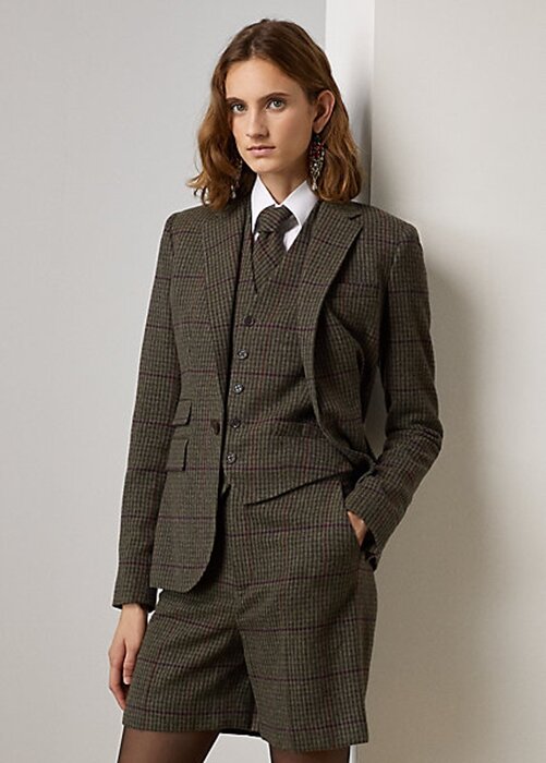 Olive / Brown Women’s Ralph Lauren Parker Checked Plaid Tweed Jackets Olive / Brown Women’s Ralph Lauren Parker Checked Plaid Tweed Jackets