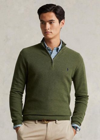Olive Men’s Ralph Lauren Mesh-knit Cotton Quarter-zip Jumper  Sweaters