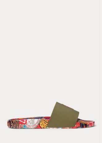Olive Men’s Ralph Lauren Patch-Print Slippers