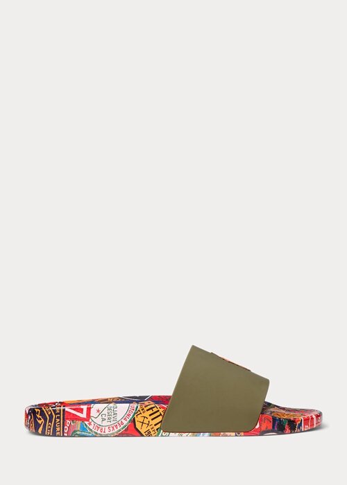 Olive Men’s Ralph Lauren Patch-Print Slippers Olive Men’s Ralph Lauren Patch-Print Slippers